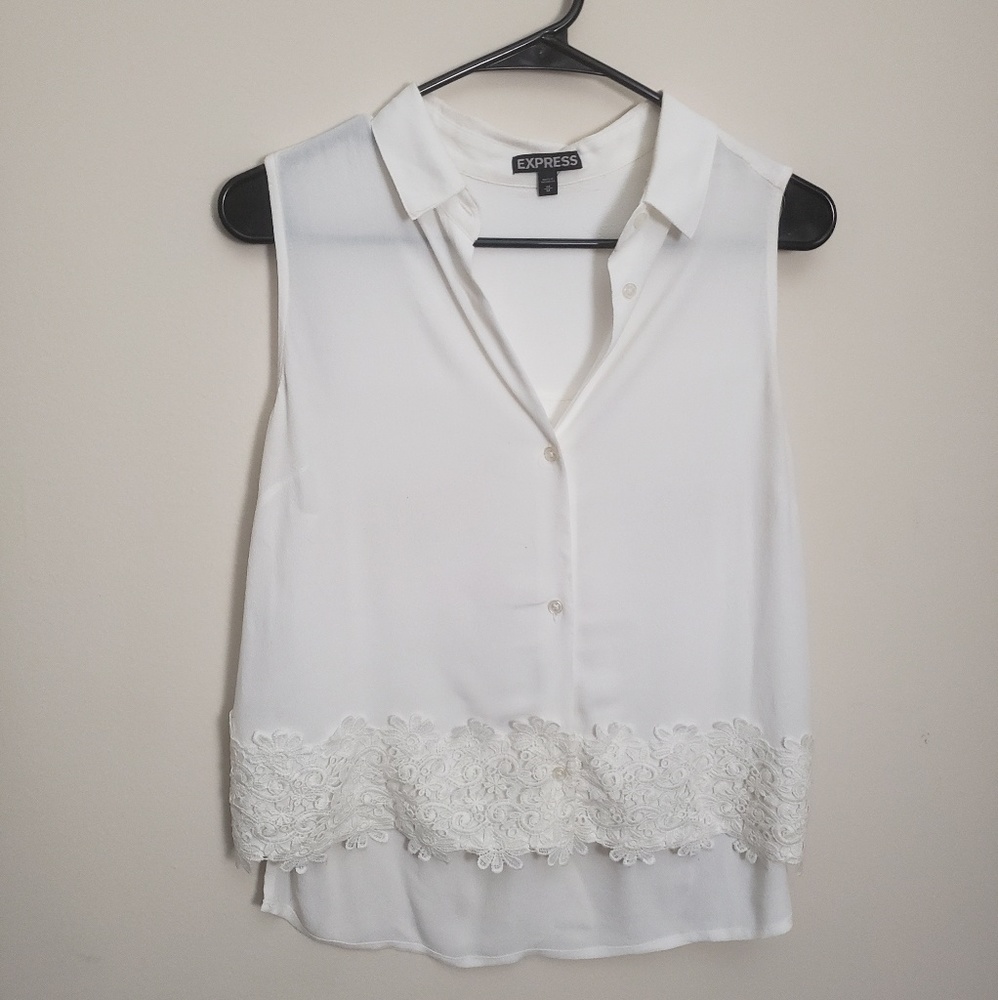 Express  Sleeveless Embroidered Button Down Bouse